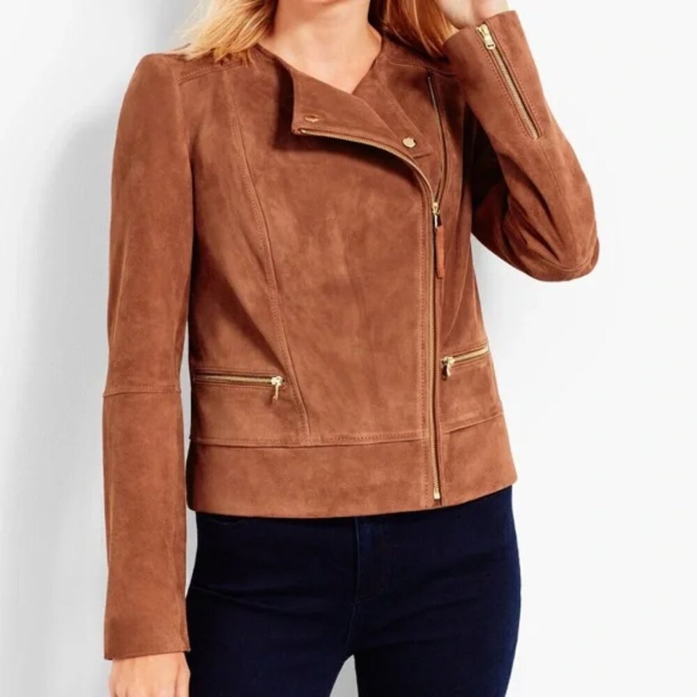 Talbots Genuine Suede Leather Moto Jacket with Asymmetrical Zipper (16)